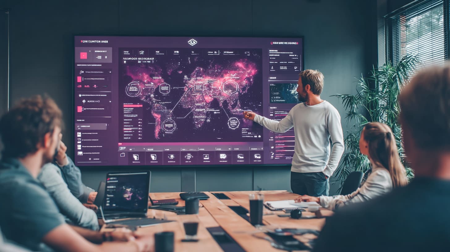 Team in front of a strategy dashboard
